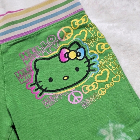 Sanrio Hello Kitty Girls Shorts Green Cinch Side Pulls Elastic Waist Striped 𝑀 - Picture 2 of 9